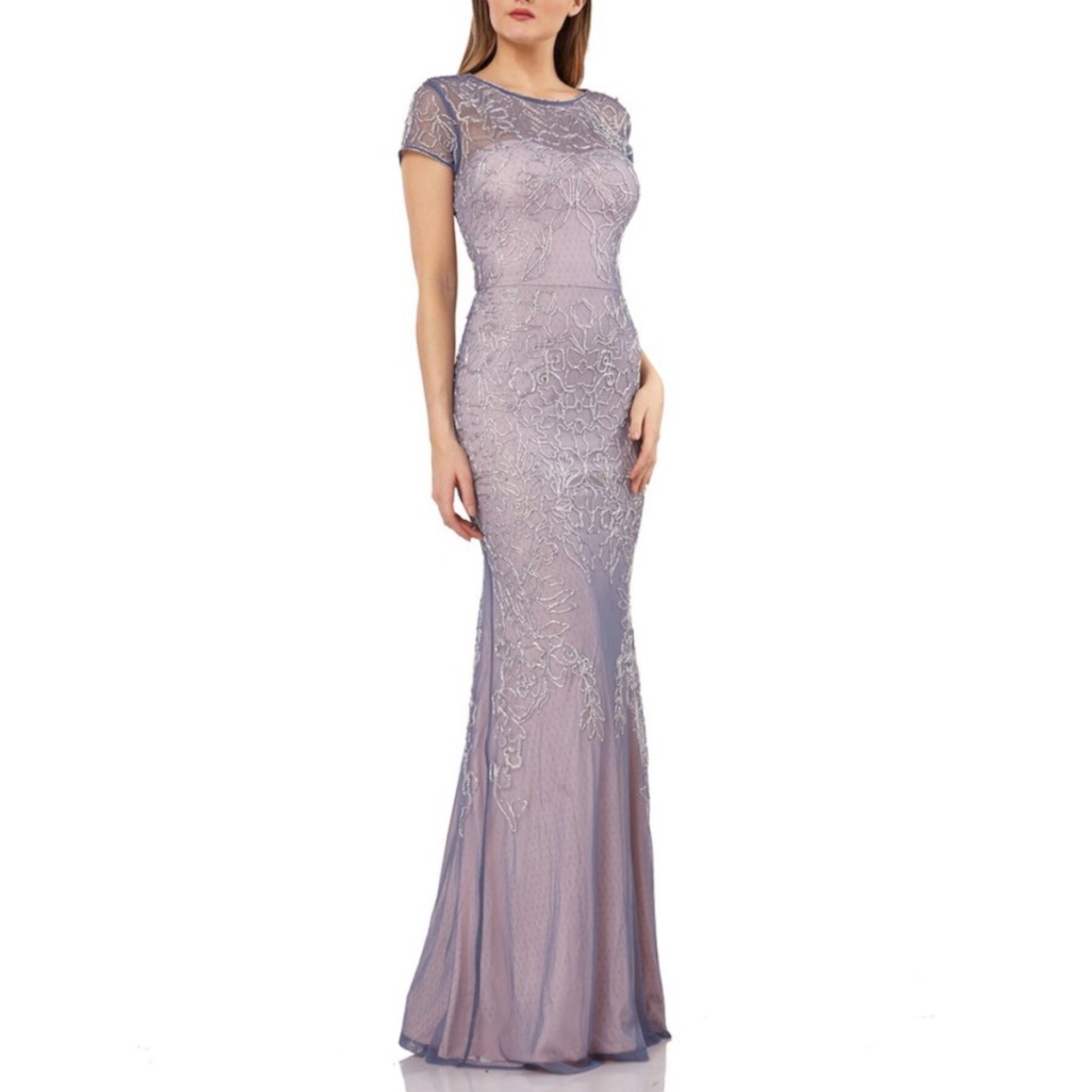 Js Collection Purple Blue Short Sleeve Full-Length Formal Mermaid Dress- Reemoly